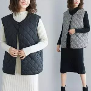 양면 퀼팅 누빔 체크 경량 패딩 조끼 빅사이즈 여성 베스트 가을 레이어드