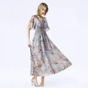 여름 휴가 쉬폰 원피스 허리밴딩 꽃무늬 롱랩원피스