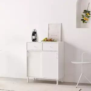 화이트 투서랍 슬라이드 도어 주방 홈카페 수납장(79cm) 다이닝 가구 그릇