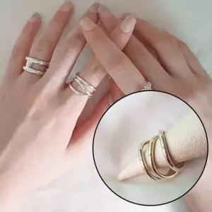 여자 프리사이즈 실버 웨이브 레이어드 반지