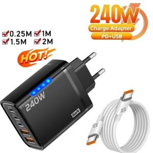 5in 1 240W USB C GaN 고속 충전기 10A to Type-C 케이블 휴대폰 퀵 월 EU/US 플러그 (샤오미호환 17, 화웨