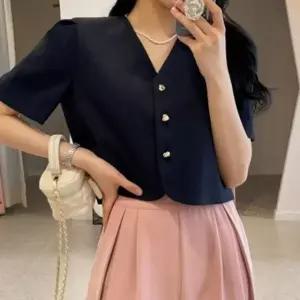 여성 고급 정장 데일리 금장 하트 반팔 트위드 자켓