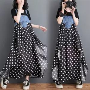 원피스 데님 롱 여름 멜빵 드레스 루즈핏 청치마 쉬폰 플라워 여자쉬폰원피스 ible2