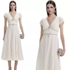 원피스 브이넥 큐빅 반팔 여자쉬폰원피스 드레스 플리츠 ible2