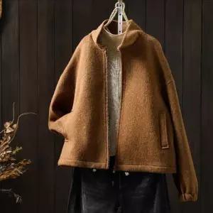 모직 울 가을 솔리드 코튼 여자야구점퍼 톱 코트 집업 하이넥 ible3