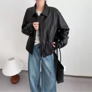 캐주얼 칼라 가죽 여자야구점퍼 코트 집업 ible1