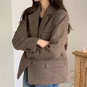 [제이0][제이0](고퀄)  체크 울  베이직 모직 카라 긴팔 자켓