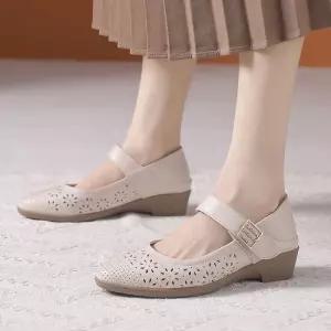 여친 여름 플랫 슈즈 단화 리얼 가죽 라운드 토오픈 펀칭 속굽 컴포트 빅사이즈 로우컷 admr5