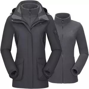 카멜 크라운 여성 방수 스키 재킷 3-in-1 윈드브레이커 겨울 코트 플리스 이너로 비가 내리는 야외