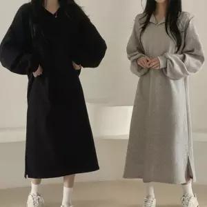 카라 오버핏 스타일 여성 원피스 미니 여름 반팔 디자인 기본 여자 니트 롱 치마 깔끔한