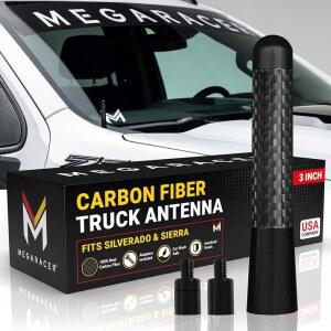 쉐보레 실버라도 & GMC 시에라 1500 2500 (1999-2026) u2013 빌렛 알루미늄, 자외선 및 칩 저항성, 세차 안전, 소형 스터비 교체 액세서리용 양극 산화 처리된 3인치 쇼트 블랙 카본 파이버 트럭 안테나