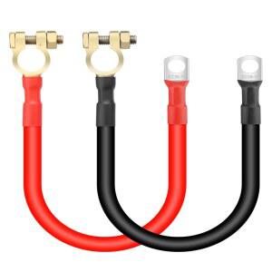 해양 태양광 패널 자동차 트럭 RV용 3/8인치 단자 러그 및 커넥터 클램프가 있는 Linkstyle 2PCS 2AWG 12인치 배터리 케이블, 30CM 배터리 인버터 와이어 세트