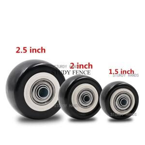 4피스 1.5/2/2.5 인치 폴리 우레탄 휠 단일 블랙 회전 캐스터 트롤리 가구 고무 롤러 교체