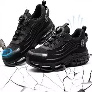 쿠션이 있는 밑창 경량 통기성 슬립온 안전 운동화가 남성용 스틸 토 슈즈 산업용 건설 작업화 블랙