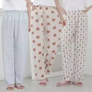 친절한탄씨 bns 포포면 9부 잠옷 파자마 여성 린넨 여름 체크 곰돌이 바지 여자 주니어 학생 시원한
