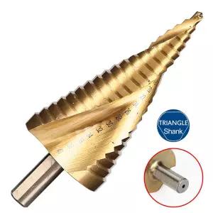 1개 4-40mm 스텝 드릴 비트 나선형 홈 파고다 홀 커터 금속판 콘 드릴 비트 삼각형 생크 스텝 홀 오프너 리