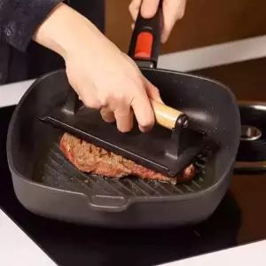 돼지껍데기 누르는 도구 주철 그릴프레스 누름판 손잡이 고기 격자 A. 주철 오징어 집게 소