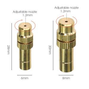 OD 6MM 8MM 노즐 가능한 미스트 온실 황동 관개 시스템 조정 원자화 냉각 정원