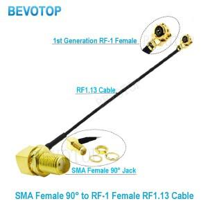 2피스 SMA 암컷 직각 커넥터에서 UFL RF-1 잭으로 변환  RG1.13mm 피그테일 연장 케이블 포함  와이파이 안