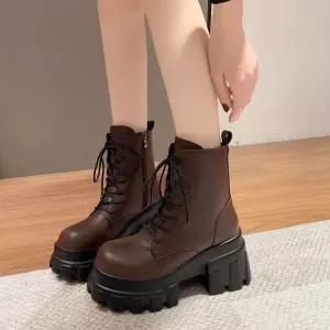 청키 가죽 키높이 여자 부츠 캐주얼
