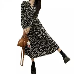 친절한탄씨 꽃무늬 여성용 긴팔 캐주얼 롱 드레스 데이트원피스 사랑스러운원피스 꽃무늬원피스