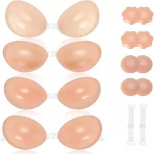 여성용 Oblospa 접착 브라 스티키 실리콘 인비저블 푸시업 4쌍 및 유두 커버