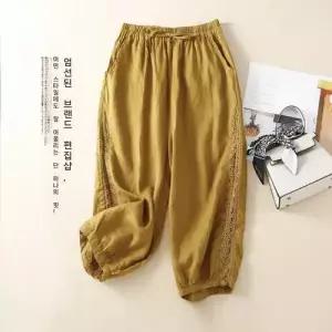 여사친 바지 여름 린넨 면마 빅사이즈 슬림핏 7부 ST2