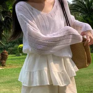 [코코블랑] 마릴 브이넥 시스루 니트