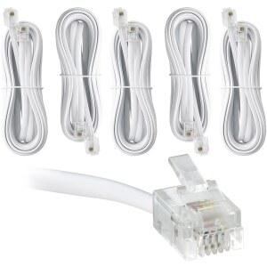 RJ11(6P4C) 커넥터가 있는 뉴하우스 하드웨어 15피트 전화 연장 코드, 전화기, 팩스기, 모뎀, 5팩, 흰색으로 작동합니다