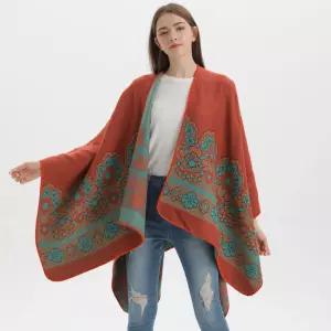 여자망토 니트 여행 망토 캐시미어 트임 숄 따뜻한 자카드 심쿵마켓