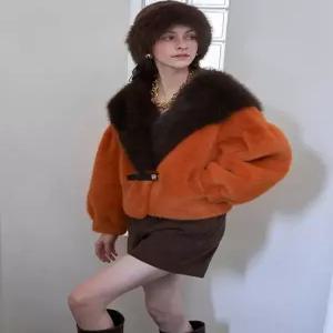 [르니앤맥코이]숄카라 배색 소프트 페이크 퍼 자켓 MM12MJ302HJY