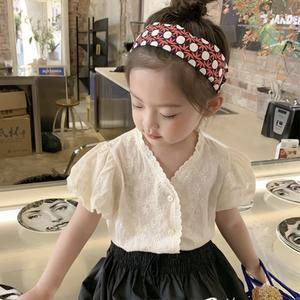 여아 레이스 반팔 블라우스 자수 셔츠