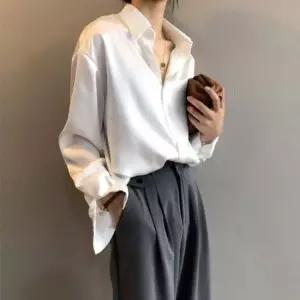 새틴 카라 고급스러운 패션 모던 샤이닝 블라우스