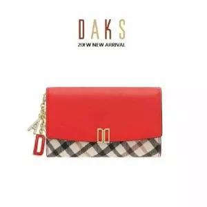 [롯데백화점]닥스 액세서리 [VICTORIA] 레드 체크 배색 3단 중지갑 DCWA2F403