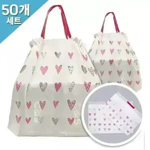 (48장세트) EVA 감사 하트 스트링백 손잡이 선물가방 비닐백 구디백 보자기 쇼핑백