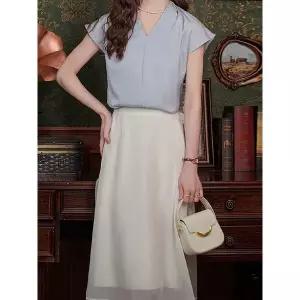 [하프클럽/예쎄](2종SET) 새틴 블라우스+뒷밴딩 치마(S5MSE023A)