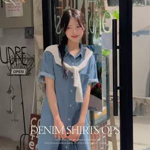 [핫핑](센텀시티점)[넌스판/후들데님] 피어나 루즈핏 반팔 데님 셔츠 롱원피스 P000CQLL