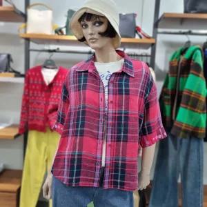 베네통/애플아울렛/자수 커프스 마 100% 체크 셔츠형 블라우스/BABLA2631