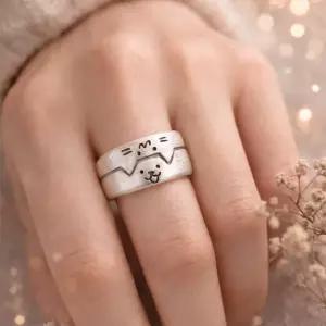 디아브 강아지 고양이 실버 겹반지 우정링 커플링