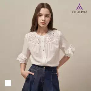 [비비올리비아] 아일렛 펀칭 블라우스_VVCNS5M4351