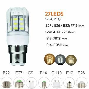 E14 E27 B22 LED 옥수수 전구 12V 24V 110V 220V G9 GU10 E12 E26 7W 5730 SMD 흰색 램프 홈 침실 장식