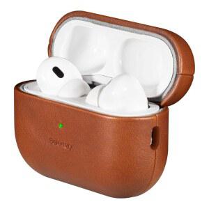 Belemay for airpods호환 Pro 2세대 케이스 MagSafe 및 무선 충전 럭셔리 풀 그레인 매끄러운 가죽 유니크 파티나 컴포트 그립 2 Brown과 호환 가능