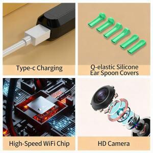 카메라 내장 귀지 제거기, USB C 충전식 내시경, 안전 도구, 미니 귀이개