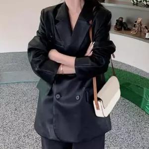 여성 빈티지무드 여유핏 더블버튼 레더자켓 가죽자켓