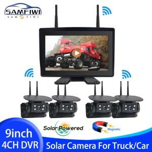9인치 BSD DVR 녹화 모니터 1080P 태양광 무선 후방 카메라 시스템 강력한 자석 베이스 트레일러 RV 트럭용