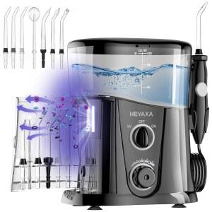 1000ML 대용량 UV 저장 장치를 갖춘 치아 청소용 HYAXA 워터 치실 7개의 제트 팁이 포함된 10가지 조절식 압력 전동 구강 세정기 치과 을 위한 선물