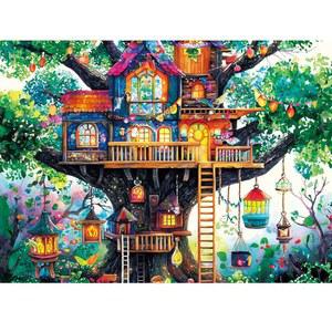 500피스 퍼즐 환상적인 트리하우스 탈출 다채로운 기발한 아트 스타일 직소 친구 남성 여성 시니어를 위한 도전적인 가족 게임 선물 20.5*15인치