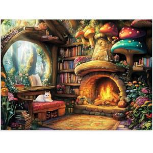 퍼즐 300개 | 버섯 고양이 꽃 재활용 골판지 큰 조각 직소 도전 게임 홈데코 파티 선물 성인 시니어용 20.5*15인치