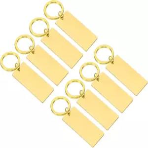 패티킬 8Pcs 금속 스탬핑 블랭크 열쇠고리 직사각형 태그 각인 커플용 스테인리스 스틸 DIY 이름표 골드 톤