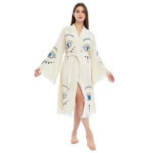 여성 이블 기모노 로브 u2013 핸드메이드 터키 코튼 경량 퀵 드라이 비치 커버 수영장 여행용 스파 목욕 가운